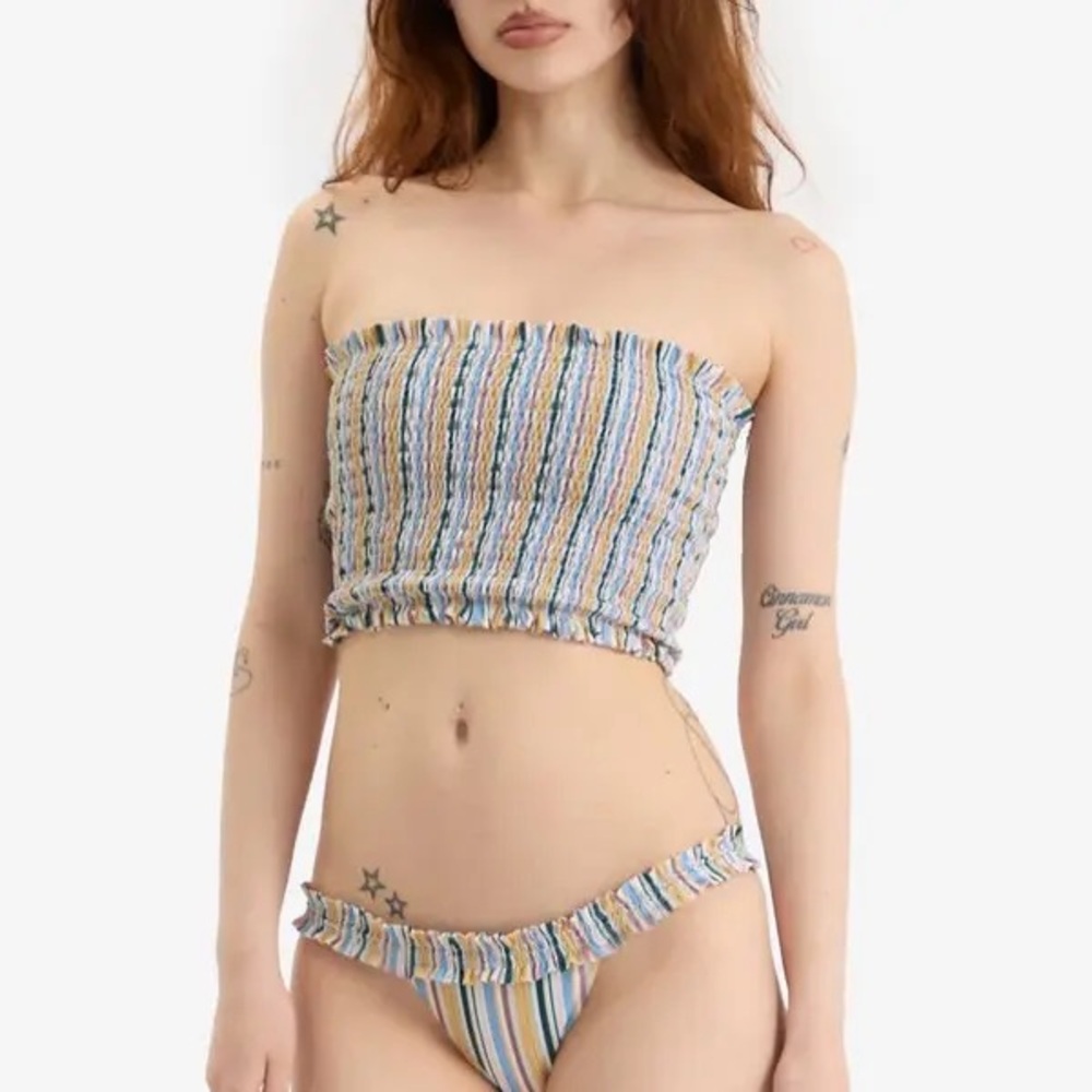 Faithfull The Brand Striped Ruffle Bikini Bottom - Multi